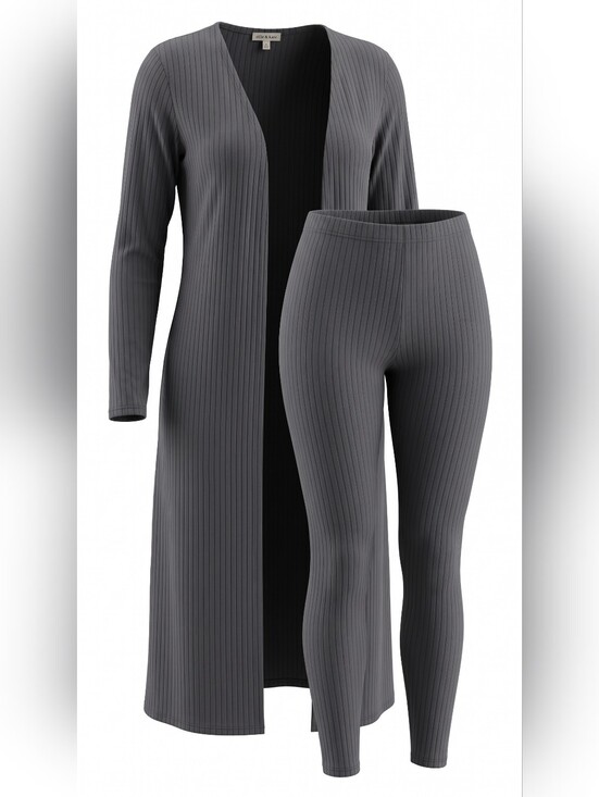 Ellie & Kate Pants - Women’s Ribbed Jacket and Pants Set - Charcoal Gray